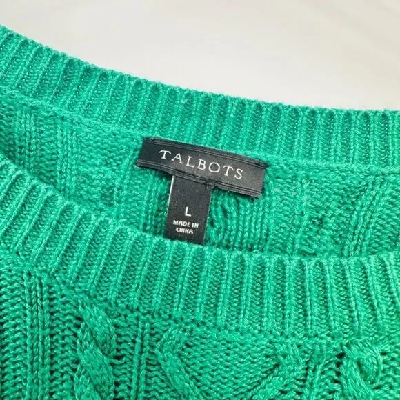 Talbots Size Large Navy Blue & Green Striped Peplum Cable Knit Sweater Top - Picture 3 of 6